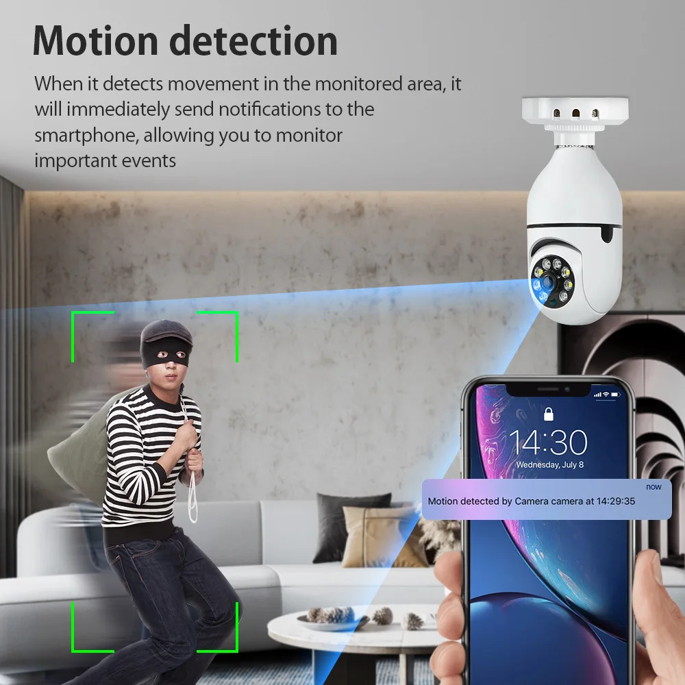 5MP 1944p Tuya  APP E27 Lamp Head Socket Wireless PTZ IP Dome Camera AI Humanoid Detection Home Security CCTV Baby Monitor