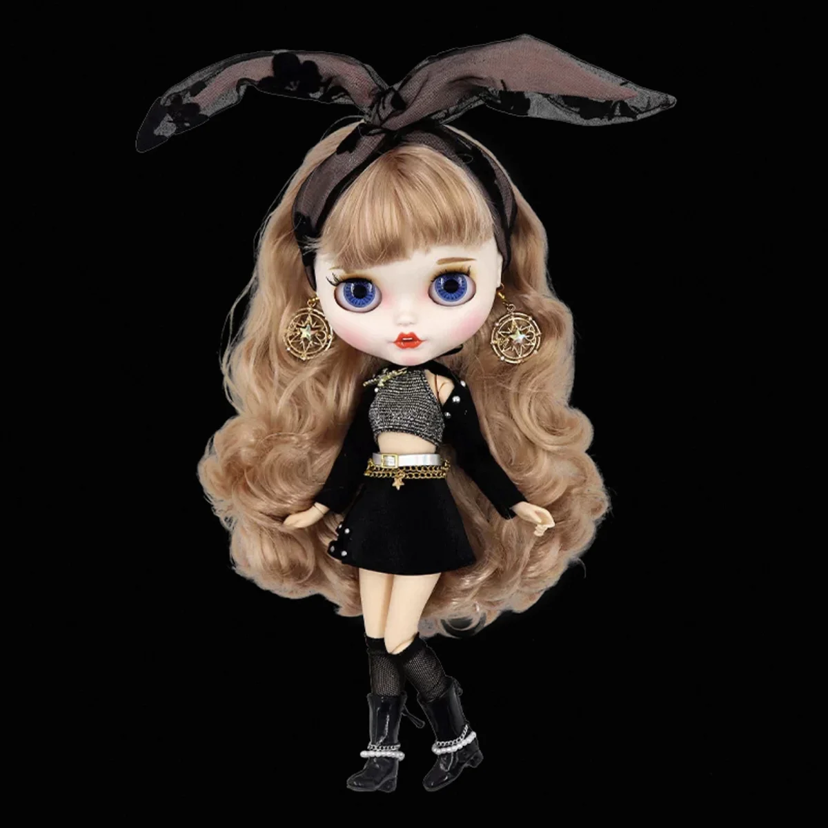 ICY DBS Blyth دمية الملبس الأسود ملهى ليلي الملكة قمة الموضة + تنورة + خوذة + طقم من الحلقان ل BJD OB24 Azone دمية لتقوم بها بنفسك فستان