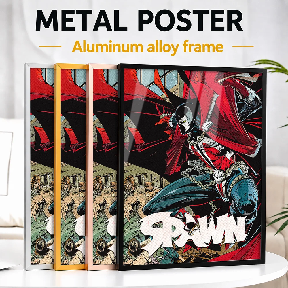 Spawn Caped Battle Pose Metal Poster With Aluminum Alloy Frame Customized Illustrated Wall Art For Bedroom And Comic Book Shop