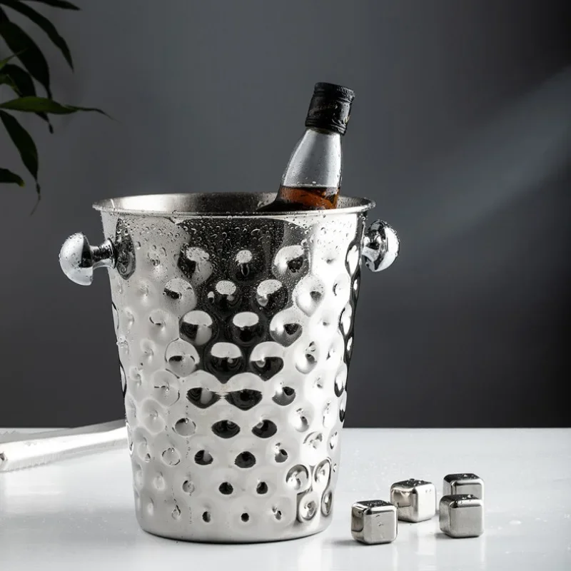 Fashionable and Creative Ice Bucket Stainless Steel Golden Hammer Pattern Bucket Ice Red Wine Champagne Ice Wine Barrel