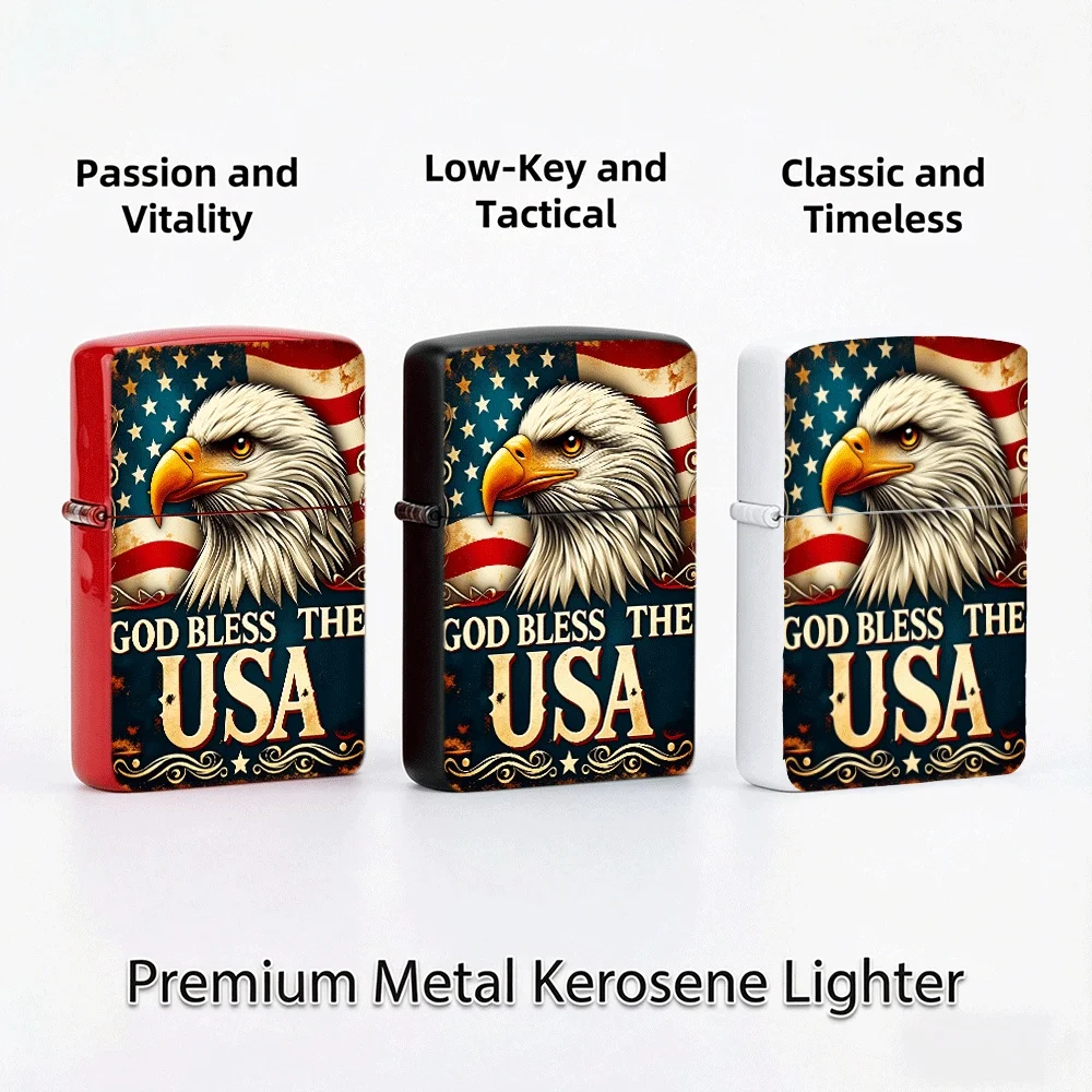 Vintage Flip Top Lighter lighters vintage Bald Eagle God Bless The USA American Flag Retro Patriotic Print lighters for smokers