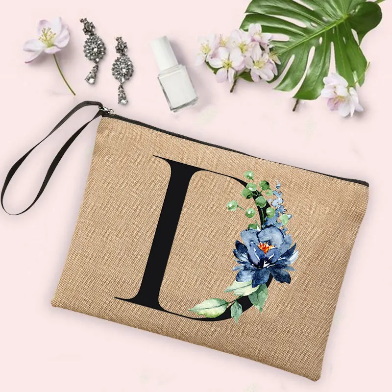 neceser maquillaje  regalos invitados boda Bolsa de almacenamiento de brochas de maquillaje para mujer, bolsa de viaje con flores del alfabeto, lápiz, monederos, Kit completo de maquillaje, regalo de la señora