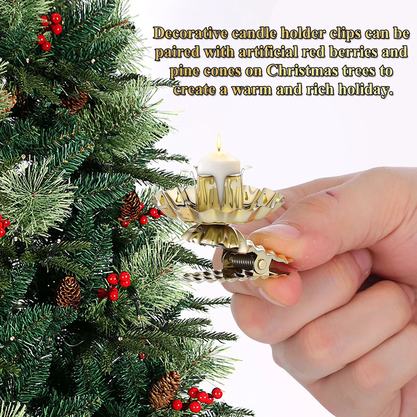 

20Pcs Metal Holder Clips Christmas Tree Decor Clip-on Candlelight Fixture for Holiday Party Xmas Holder Ornament