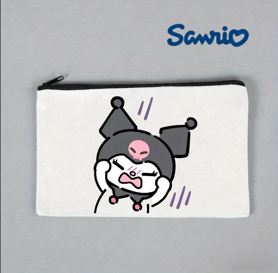 

1PC Sanrio Kuromi Frustrated Face Canvas Makeup Bag, Kawaii Cosmetic Pouch