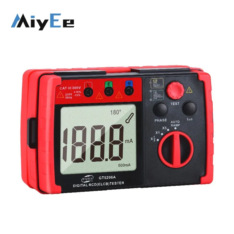 

GT5206A RCD Tester (ELCB) Tester Residual Current Device Tester w/ AUTO RAMP & Automatic Data Hold