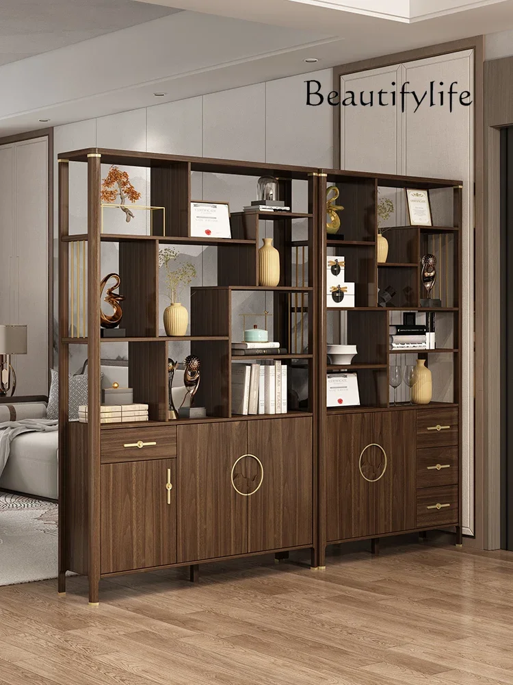 

New Chinese Style Entrance Cabinet Living Room Screen Shelf Wine Cabinet Solid Wood Frame Double-Sided Hallway