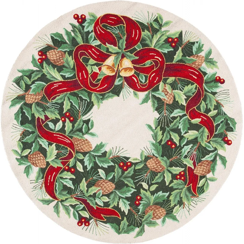 Vintage Poster Series Round Ivory Handmade Christmas Wreath Novelty Door Mat