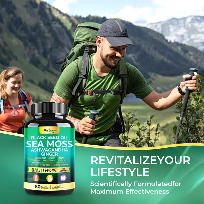 Sea Moss, Black Seed Oil, Ashwagandha, Ginger - Boosts The Immune System, Promotes Digestion and Joint Health