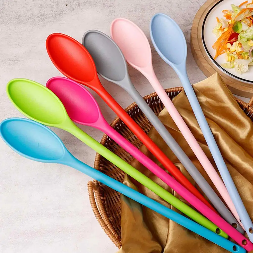 Baking Batter Spoons Long Handle Salad Mixing Spoon Food-grade Kitchen Stirring Utensil Ergonomic Dessert Coffee Serving Tool
