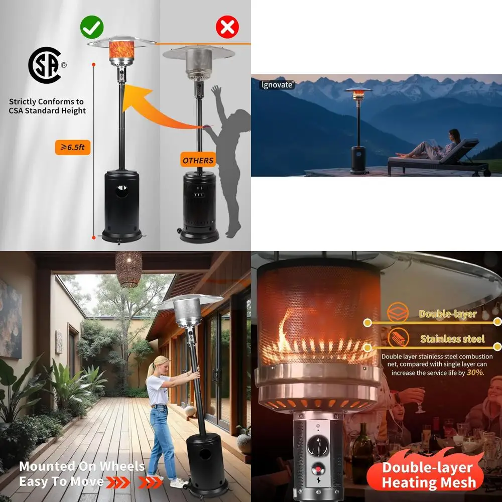 

Ignovate 50,000 Outdoor Propane Patio Heater with Wheels – Durable Powder-Coated Steel Gas Heater with Easy Ignition & Saety Shu