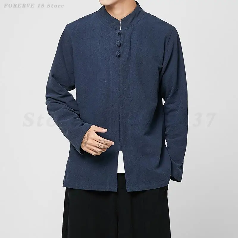Chinese Traditional Tang Top Shirt Uniform Plus Size 5XL Retro Cotton Linen Blouse Coat Loose Casual Jacket Button Up Hanfu
