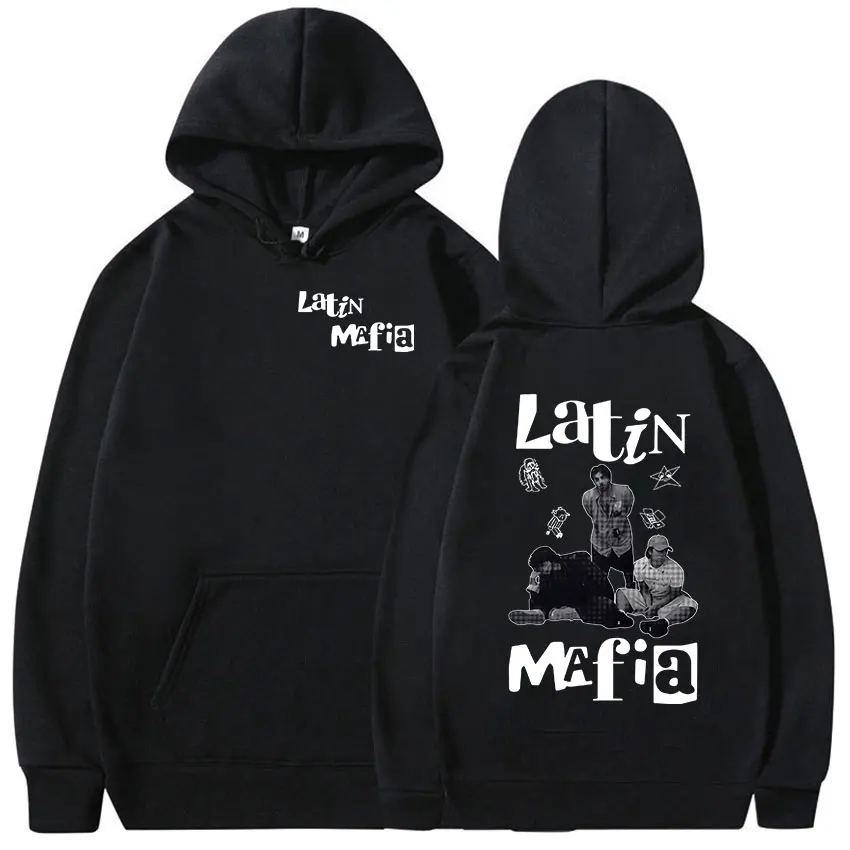 

Мужская винтажная толстовка с капюшоном Rapper Latin Mafia Tour Album 2026, модный свитшот с длинным рукавом в стиле хип-хоп, уличная одежда