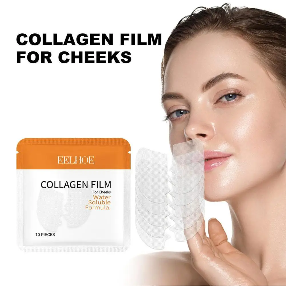 Masque Facial Soluble en Film de Collagène Hydrolysé, Patch pour les Yeux, Patch Frontal, Patch pour Joues, Élimination des Déformations, Hydratation, Raffermissement de la Peau, 10 Pièces