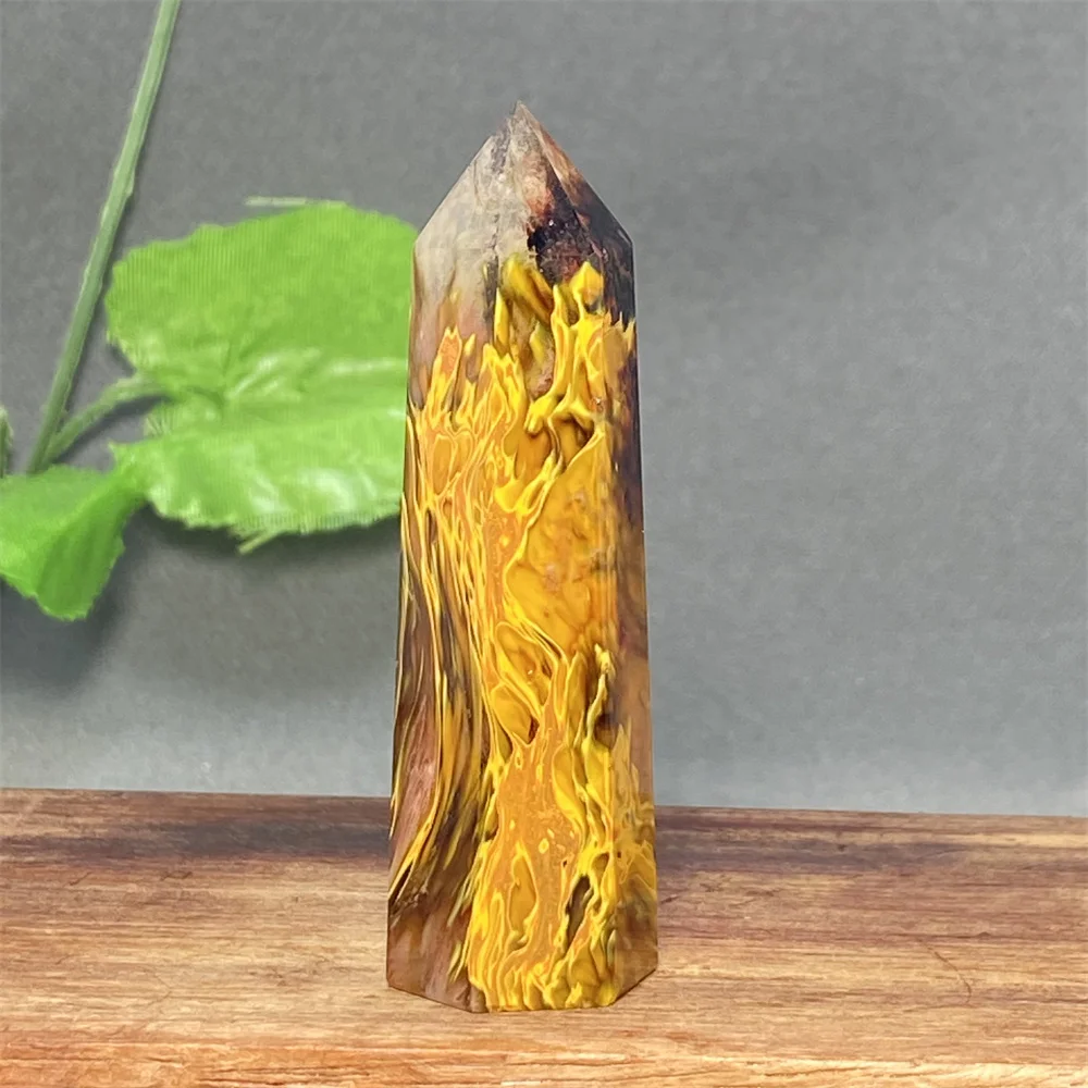 1PC Natural Tiger Skin Smelted Stone Crystal Tower Yellow Stripe Pyramid Obelisk Home Decor Gift