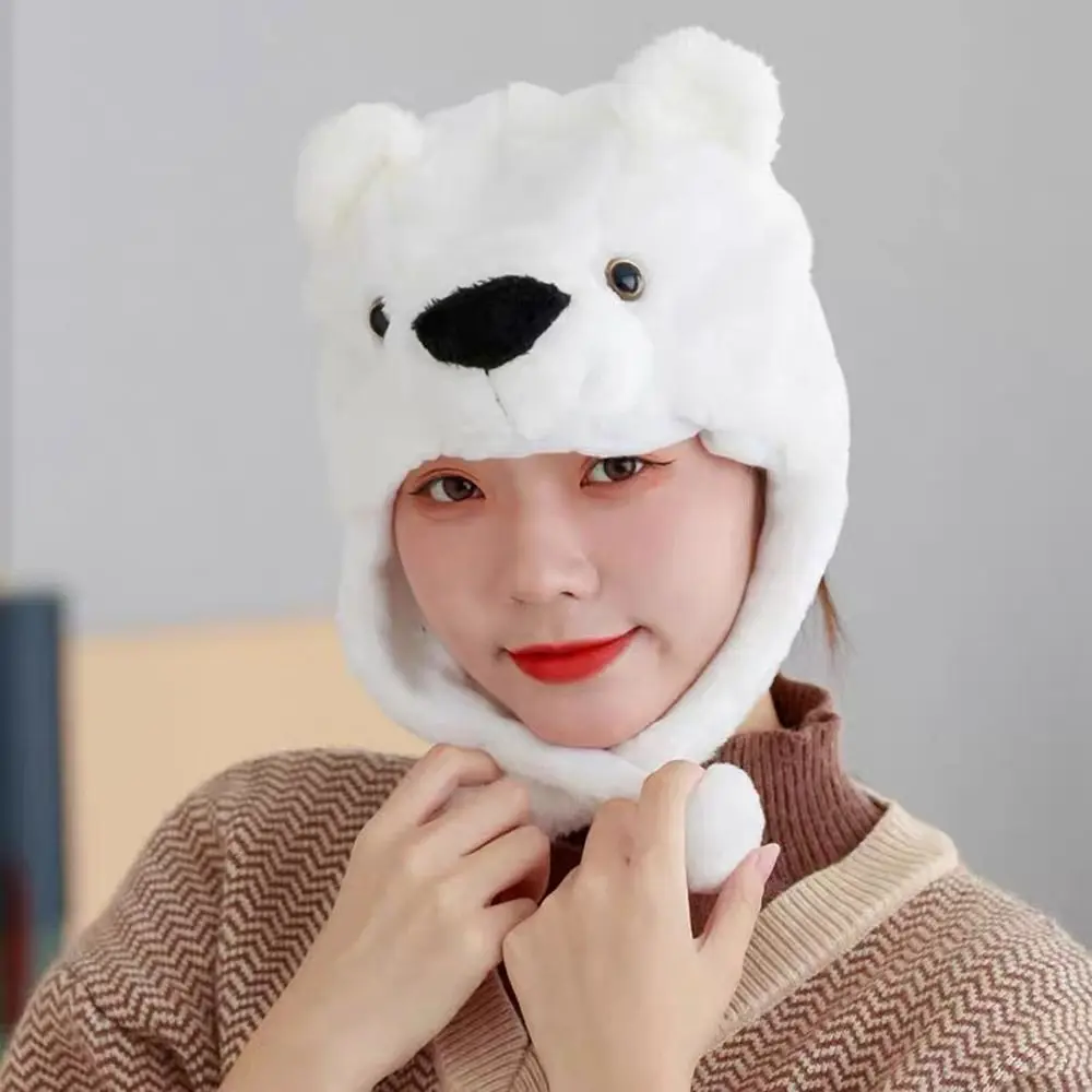 Short Cut Style Animal Hat Wind Blocking Cute Cartoon Print Headgear Full Ear Coverage Thick Lining Cartoon Cap