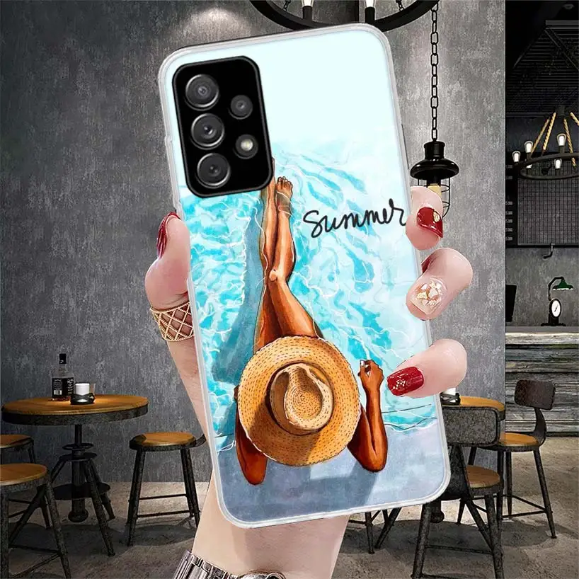 Girl Flamingo Summer Beach Phone Case For Samsung Galaxy A71 A51 A41 A31 A21S A11 A70 A50 A40 A30 A20E A10S A20S A6 A7 A8 A9 + S