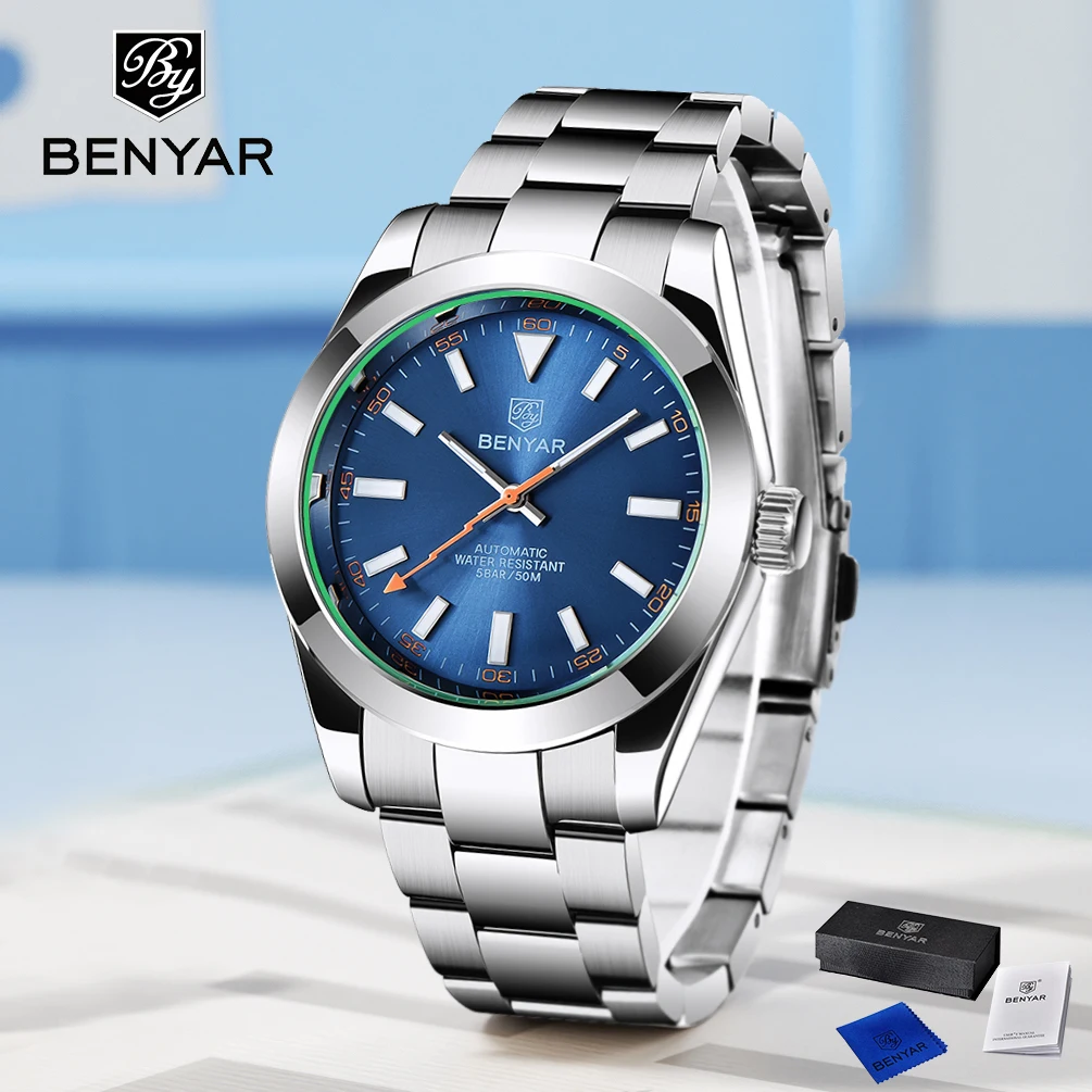2025 New Luxury Men's Watches BENYAR Mechanical Watch For Man Waterproof Stainless Steel Wristwatch Gift Box Top Automatic Clock