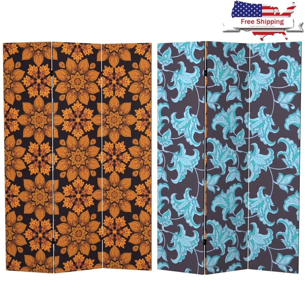 

6ft Tall Arabesque Wallpaper Canvas Room Divider 3 Panel Foldable Decorative Screen Double Hinged Modern Focal Point Home Office