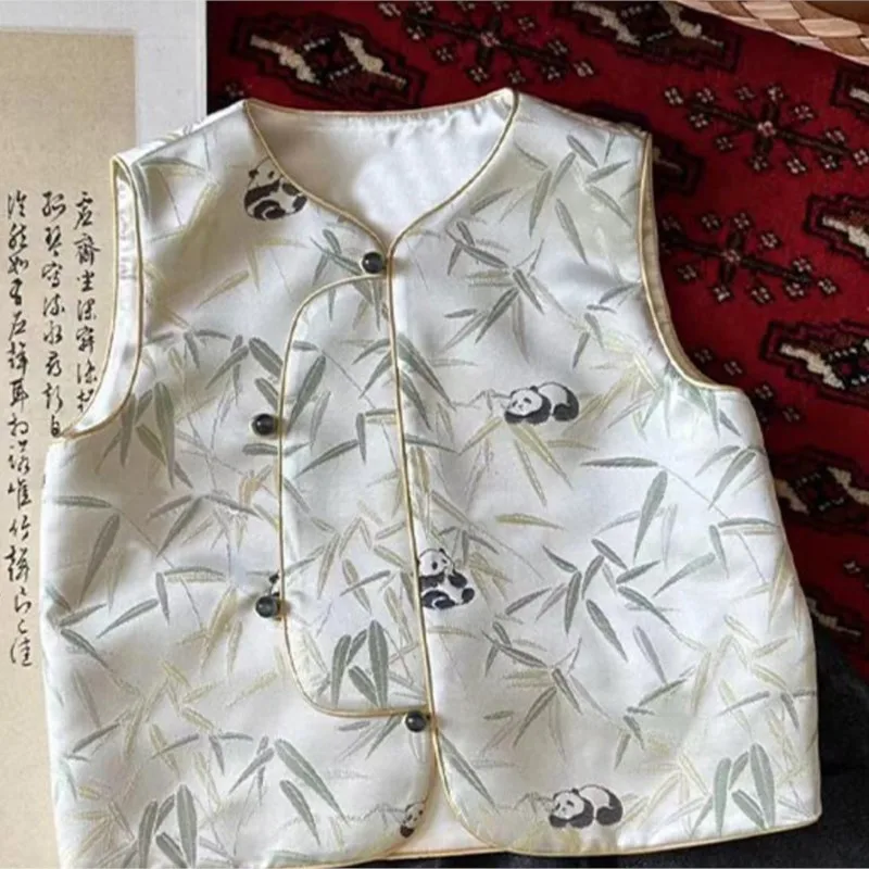 

Новый детский жилет в китайском стиле Тан для мальчиков и девочек, осенний жилет с узором бамбуковой панды 2026 года, детский жилет без рукавов LJ358