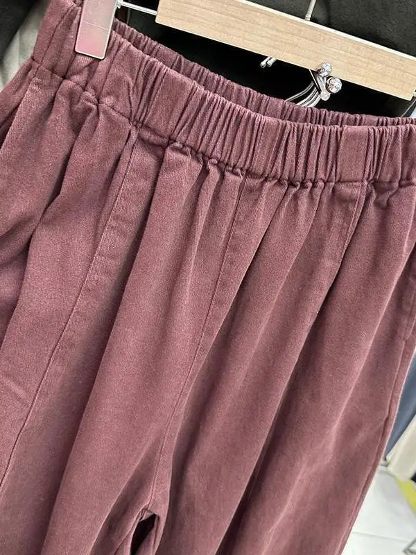 กางเกงขายาวทรงตรงหลวมสบายสำหรับผู้หญิง ไซส์พลัส ใส่ได้หลากหลาย ช่วยให้ดูผอม กางเกงขากว้างเก้าส่วน เอวสูง