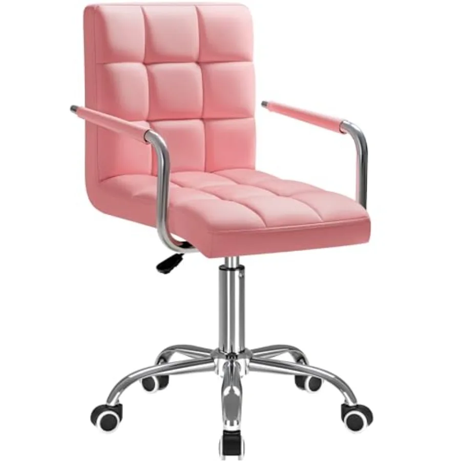 

Retro Pink PU Leather Office Chair with Wheels 360 Degree Swivel Adjustable Home Desk Executive Chair Comfortable Work Chair wi