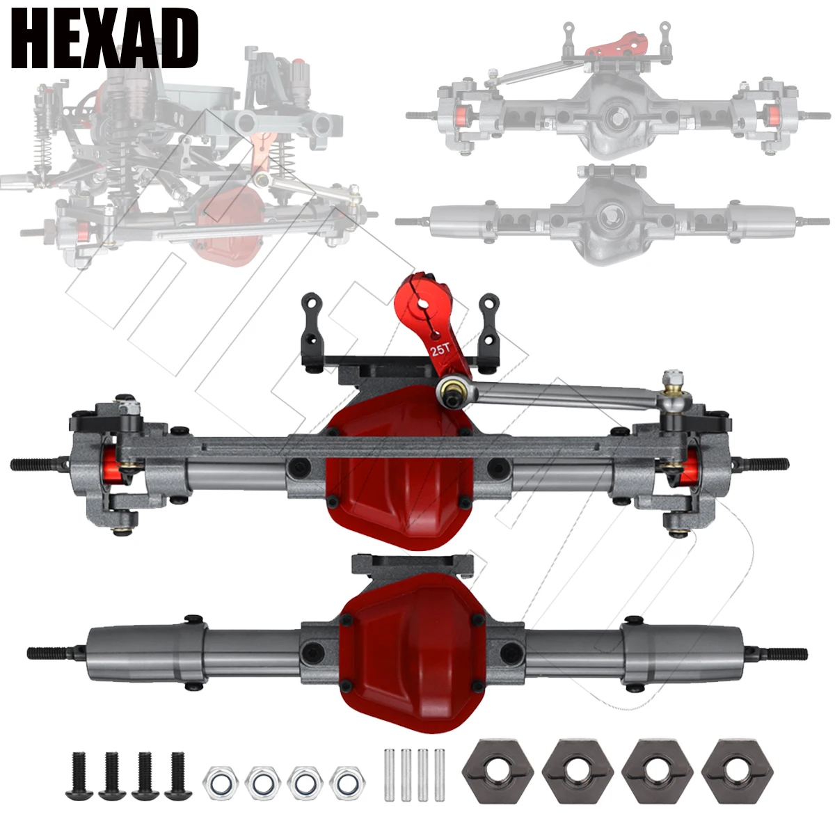 CNC Metal Front Rear Axle with Servo Base for 1/10 RC Rock Crawler Car Axial SCX10 RC 4WD D90 Crawler RC Car Upgrade Parts