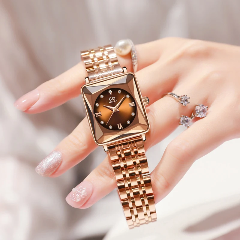 Cuadrado 2023 relojes de pulsera para mujer vestido de oro relojes de diamantes de cristal de acero inoxidable reloj de plata para mujer