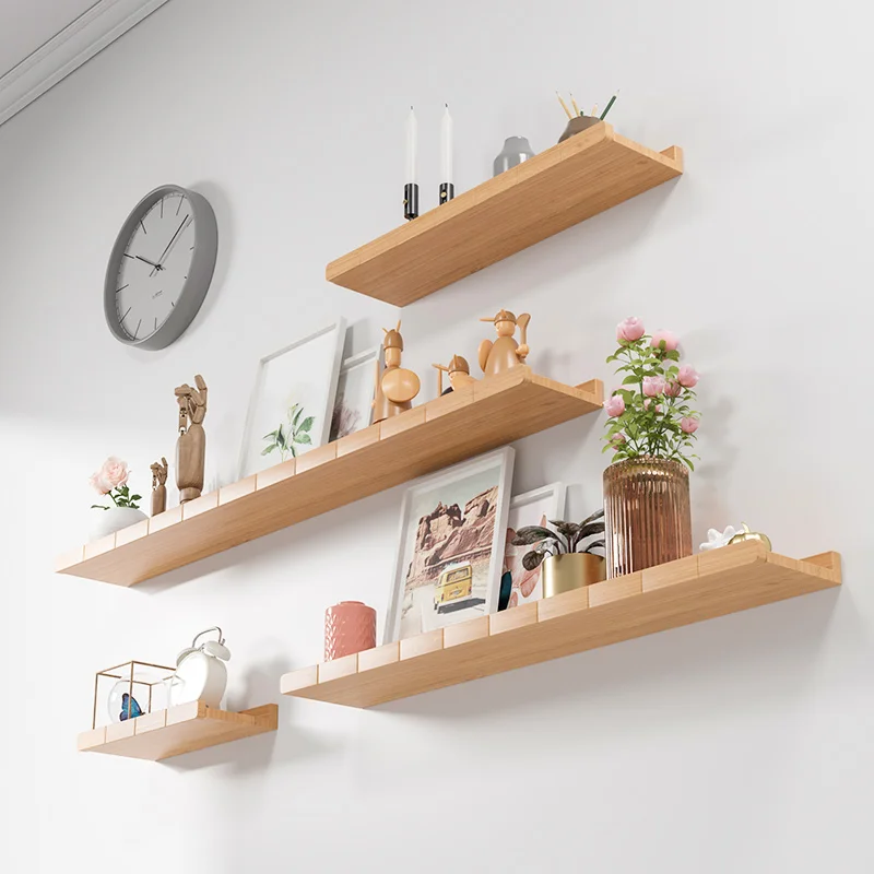 

Solid wood wall shelf punching-free wall hanging bedside partition wall bookshelf TV router decoration