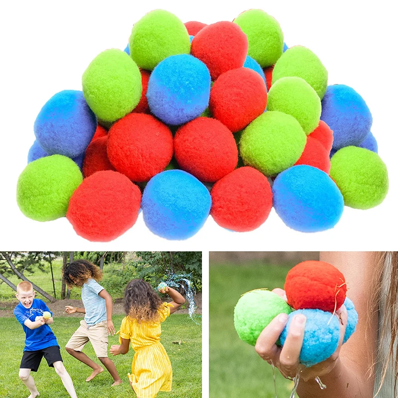 10PCS Reusable Water Balls Novelty And Fun Water Toys Pool Beach Absorbent Cotton Soaker Bomb Balls Partys Favors Outdoor Toys