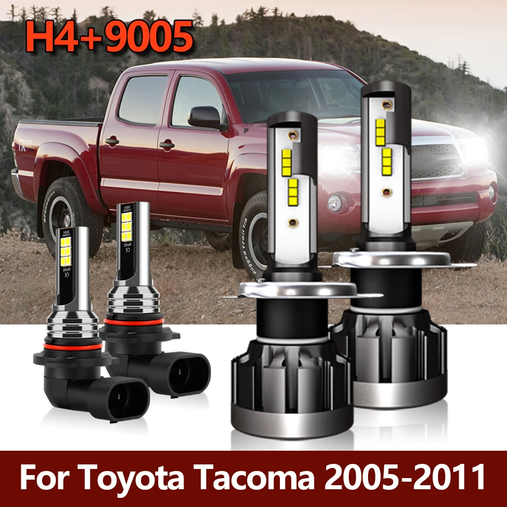 4x LED Headlights H4 Hi/Lo Beam Bulbs + 9005 Car Fog Lights Combo Lamps Kit For Toyota Tacoma 2005 2006 2007 2008 2009 2010 2011