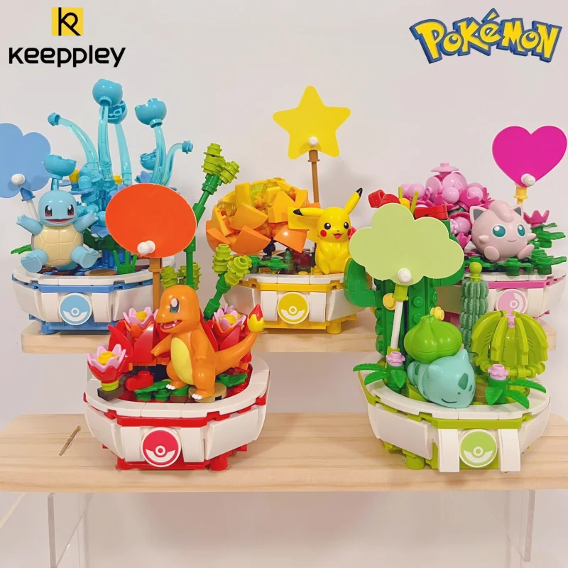 Keeppley Pokémon Succulent Building Block Flower Series Squirtle Pikachu Jigglypuff Charmander Assembled Model Ornament Gift