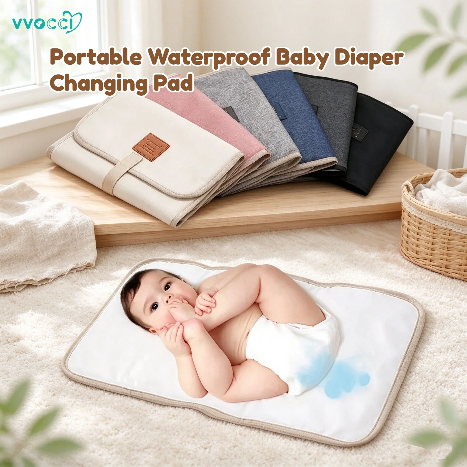 vvocc  Portable Waterproof Baby Diaper Changing Pad – Foldable Travel Diaper Sheet for Newborn & Toddler, Durable Oxford Fabric
