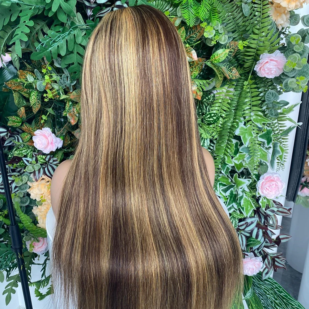 HDハイライトウィッグ人毛ストレート13x4レースフロントウィッグプレプラッキング済みハニーブロンドブラウンカラー13x6レースフロントウィッグ女性用