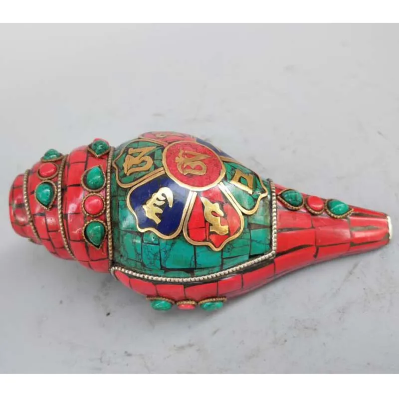 Chinese Buddhism inlay calaite conch form Exorcism apparatus statue