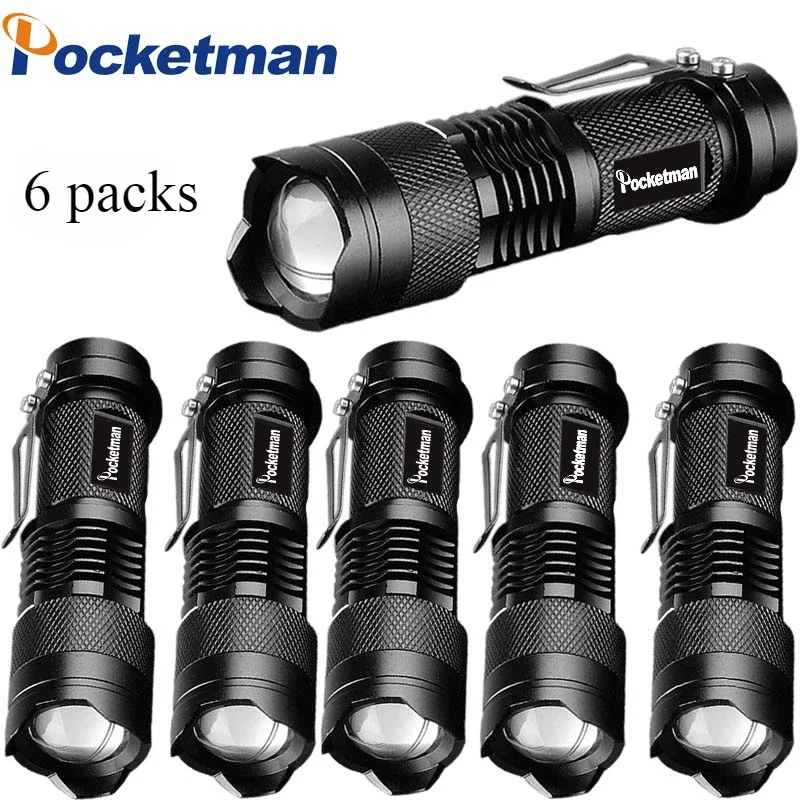 Powerful LED Flashlights Portable Mini Camping Lamps 3 Modes Zoomable Torch Light Lanterns Self Defense 6pcs Night Patrol Lights