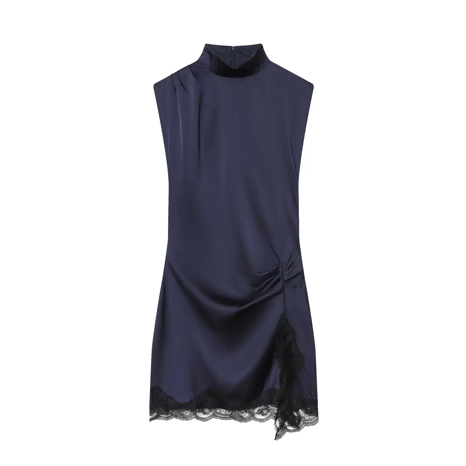 BSAY Satijnen jurken dameskleding mode rits aan de achterkant kant patchwork split sexy nachtclub mini-jurk chique Franse avond
