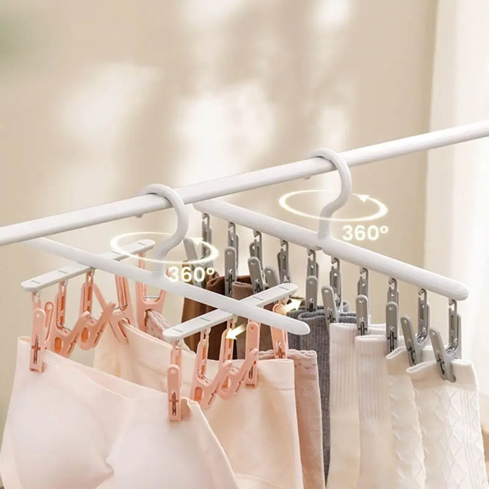 Multifunctional Plastic Socks Drying Rack Windproof Detachtable Underwear Drying Clips with 10 Clips Rotatable Sock Clip Travel