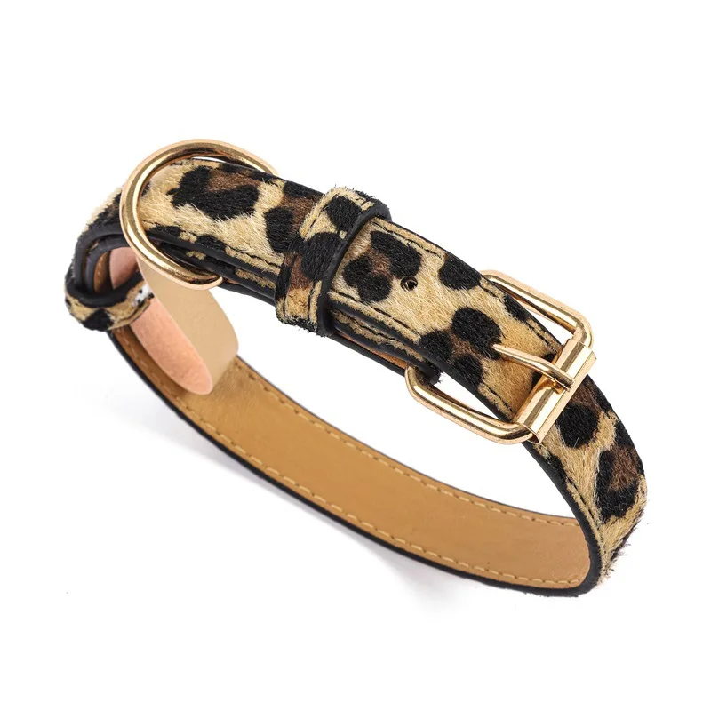 Coleira de cachorro com estampa de leopardo, elegante, pu, macia, ajustável, durável, para cães pequenos e médios, ao ar livre, fornecimento de animais de estimação