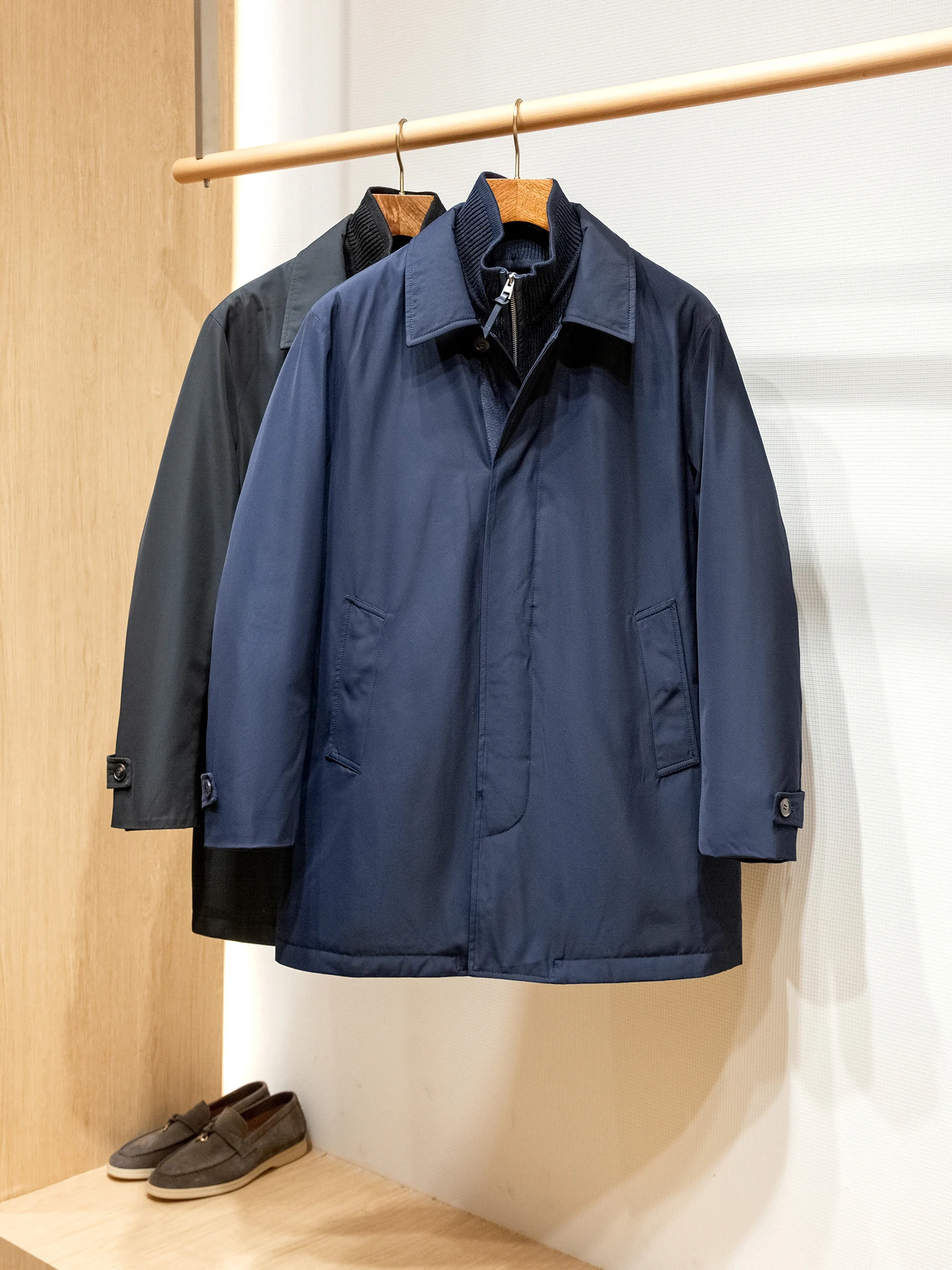 

Long Knitted Nylon Tee-Proof Fabric Detachable Stand Collar Men's down Jaet Waterproof Urban Casual White Du down Filling