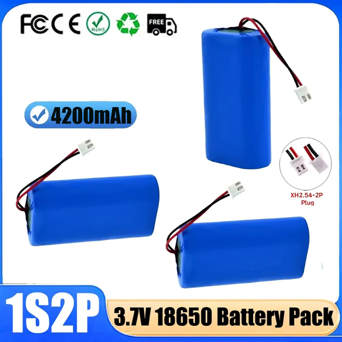3.7V 18650 4200/5200/6800mAh  Lithium Battery Packs High Current Rechargeable Battery Fishing LED Light (PH2.0/XH2.54) Plug