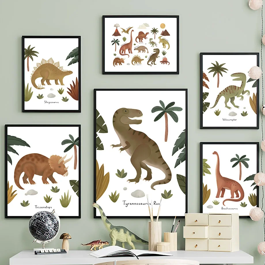 

Dinosaur Tyrannosaurus Rex Triceratops Tree Cartoon Wall Art Canvas Painting Posters And Prints Wall Pictures Kids Room Decor