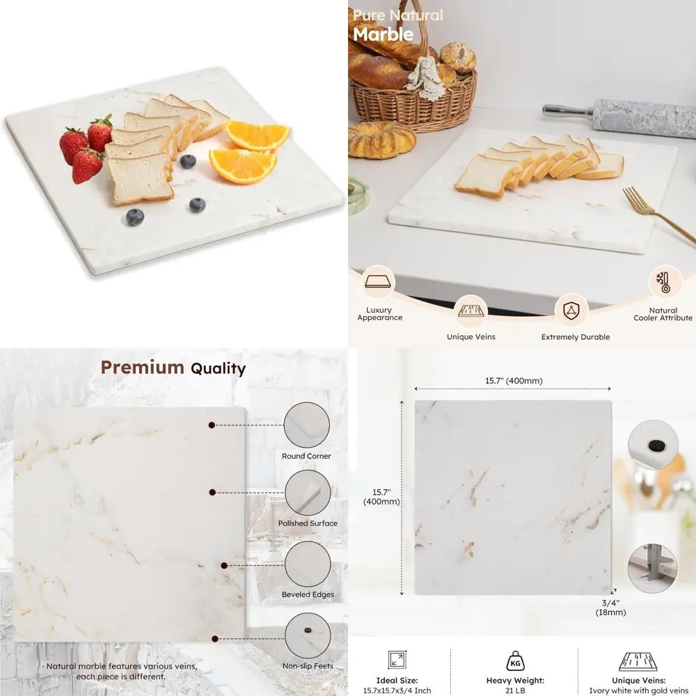 

Large 16x16 Inch Natural White Marble Cutting Board with Gold Veins for Kitchen, Ideal for Pastry and Food Preparation