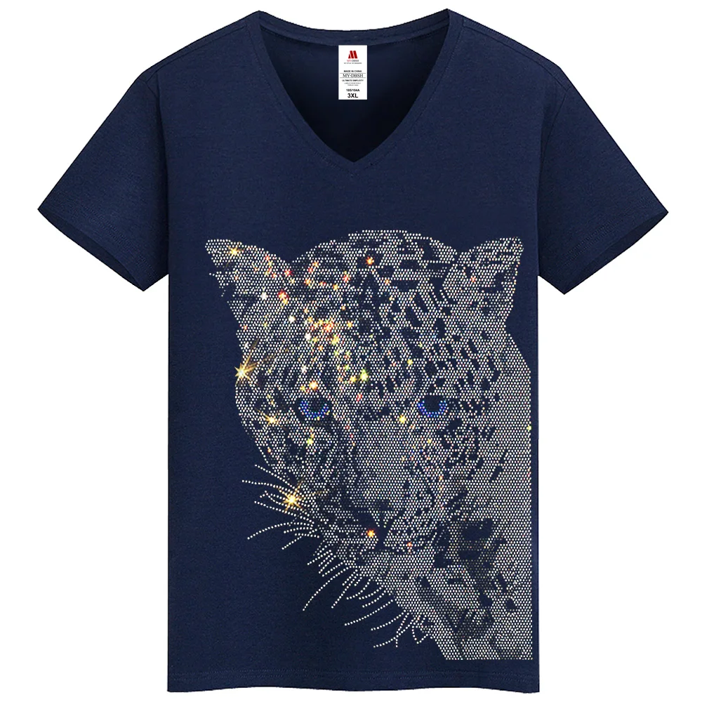 Best-Selling Male Leopard Print Diamond T-shirt Short-Sleeved Streetwear Casual Fashion Design Slim Brand Men And Women T Shirts