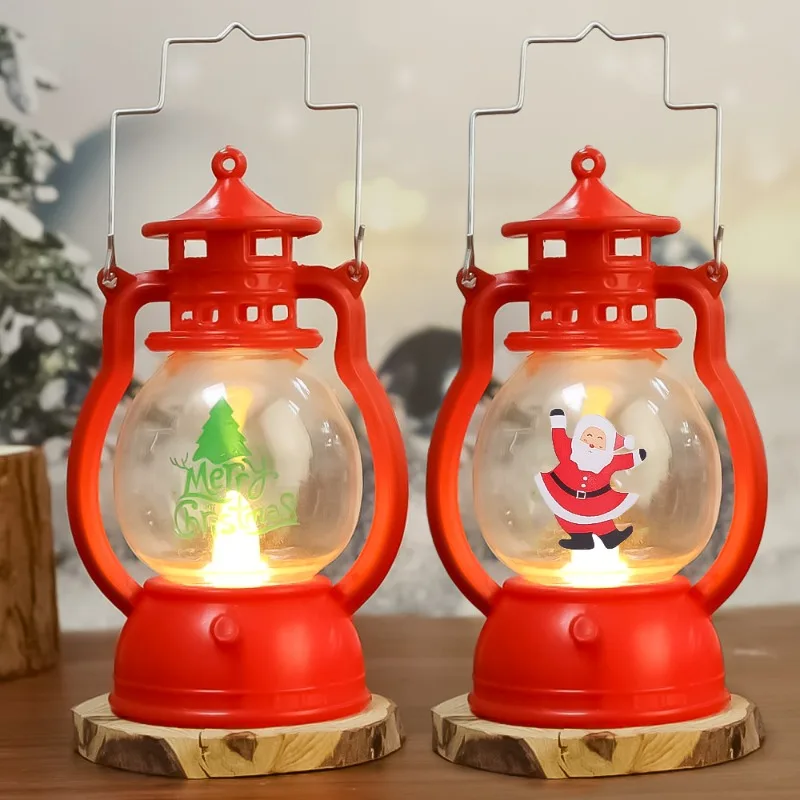 Santa Claus Lantern Light LED Night Light Christmas Hanging Ornaments Portable Lantern Lamp Xmas New Year Party Home Decoration