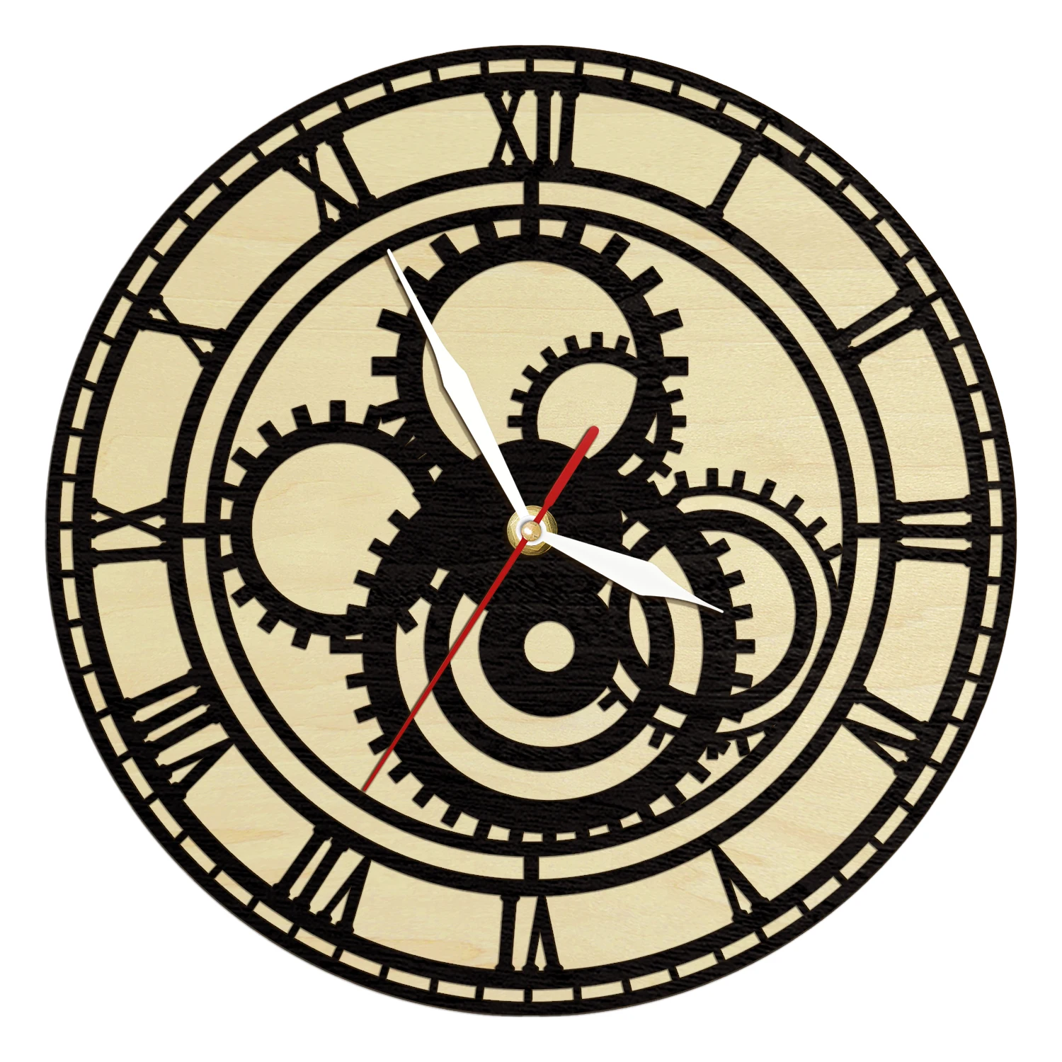 Mechanical Gears Wooden Wall Clock Steampunk Office Room Art Decor Modern Industrial Cog Timepiece Living Hinge Frame Wood Clock