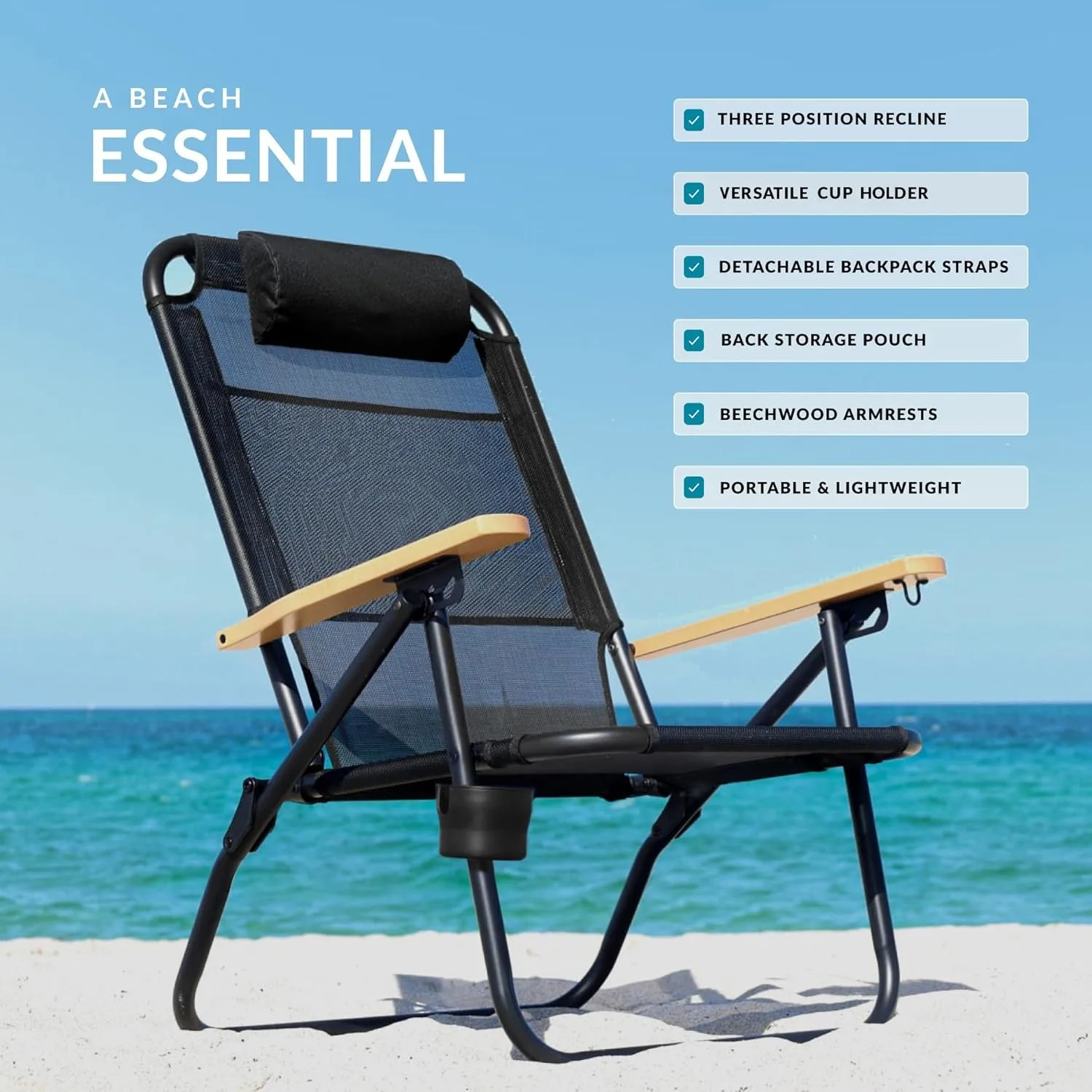 Beach Seat Backpack Beach Camping Folding Chair Folding Reclining Beach Chair Lightweight Portable Sand Chair