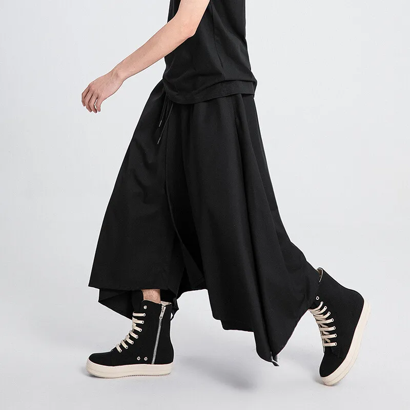 

Men's Casual Pants X091 Japanese Style Unique Dark Irregular Wide Leg Lace-Up Loose Slimming Skirt Men's Casual Pants
