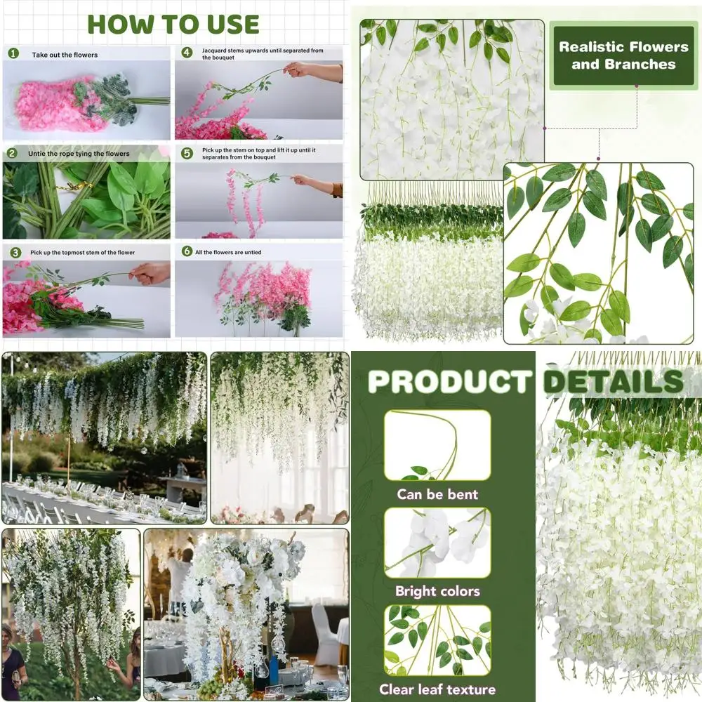 

Искусственная гирлянда из белой глицинии, 3,6 фута, для украшения дома, свадеб, вечеринок и улицы