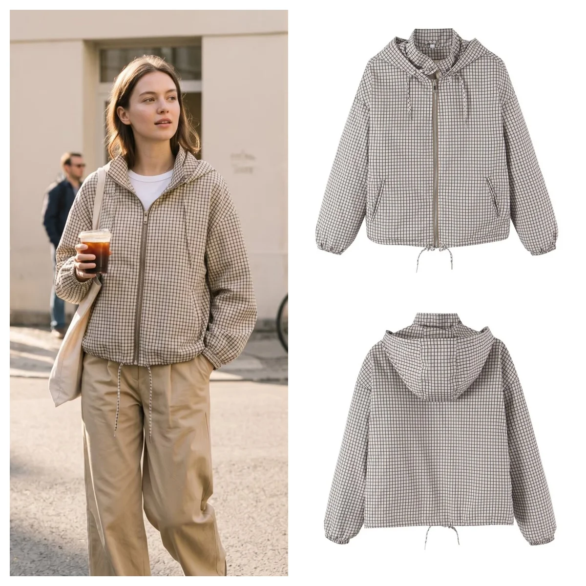 Women's Padded Coat 2026 Winter European and American Style Plaid Hooded Stand Collar Elegant Casual Versatile Jacket