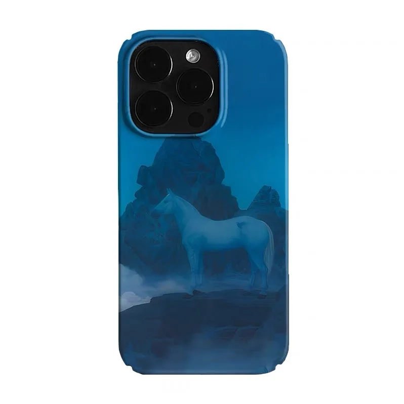 The White Horse Under The Blue Moon Hard Phone Case for IPhone 16E 15 PLUS 14 13 Pro Max Back Cover for 12 Mini 11 Pro Max Capa